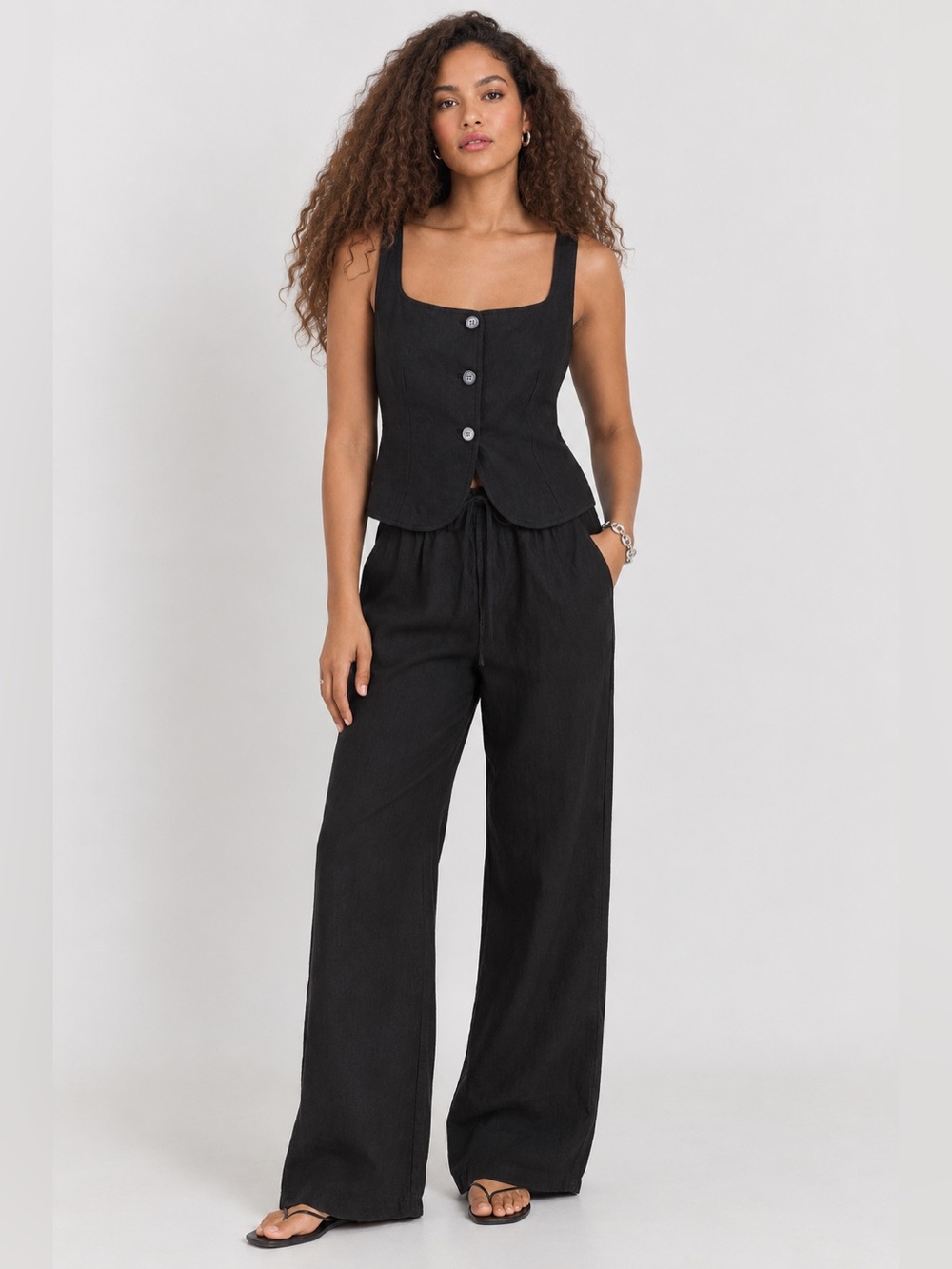 NWOT Alex Mill Luna Crop Linen Tank Large in BLACK